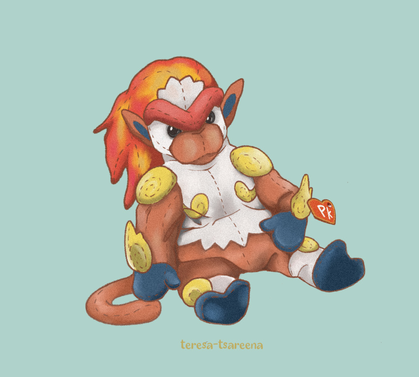 artist_name, beanie_babies, highres, infernape, no_humans, pokemon, simple_background, stuffed_animal