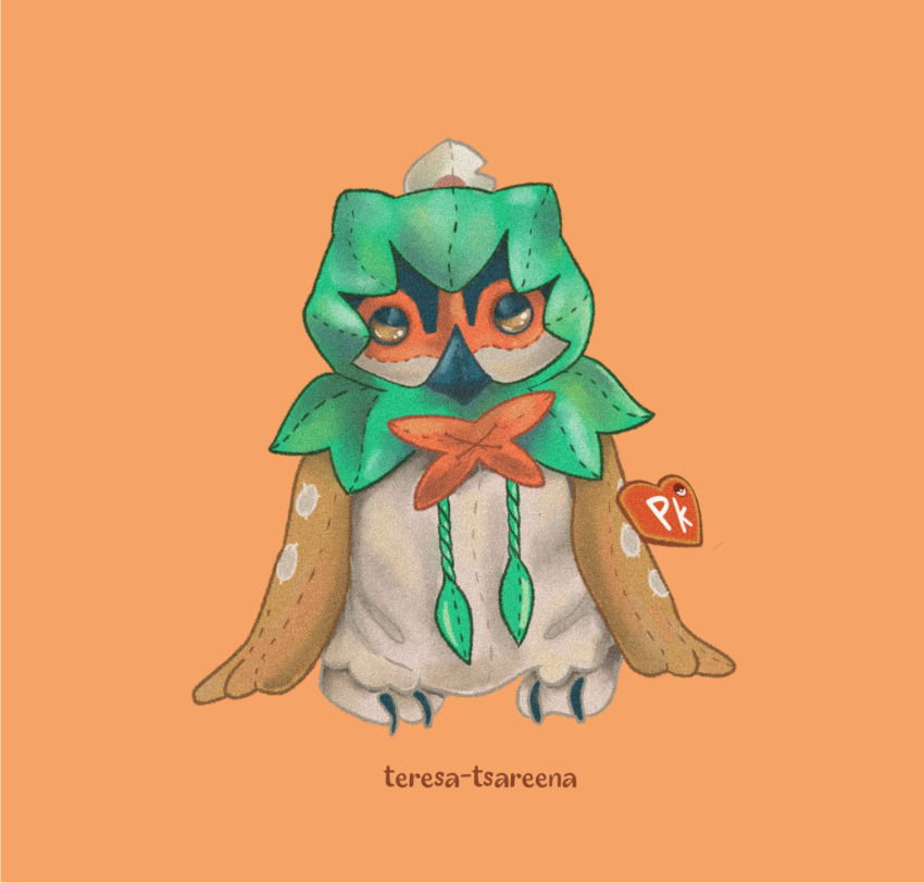artist_name, beanie_babies, decidueye, highres, no_humans, orange_background, pokemon, simple_background