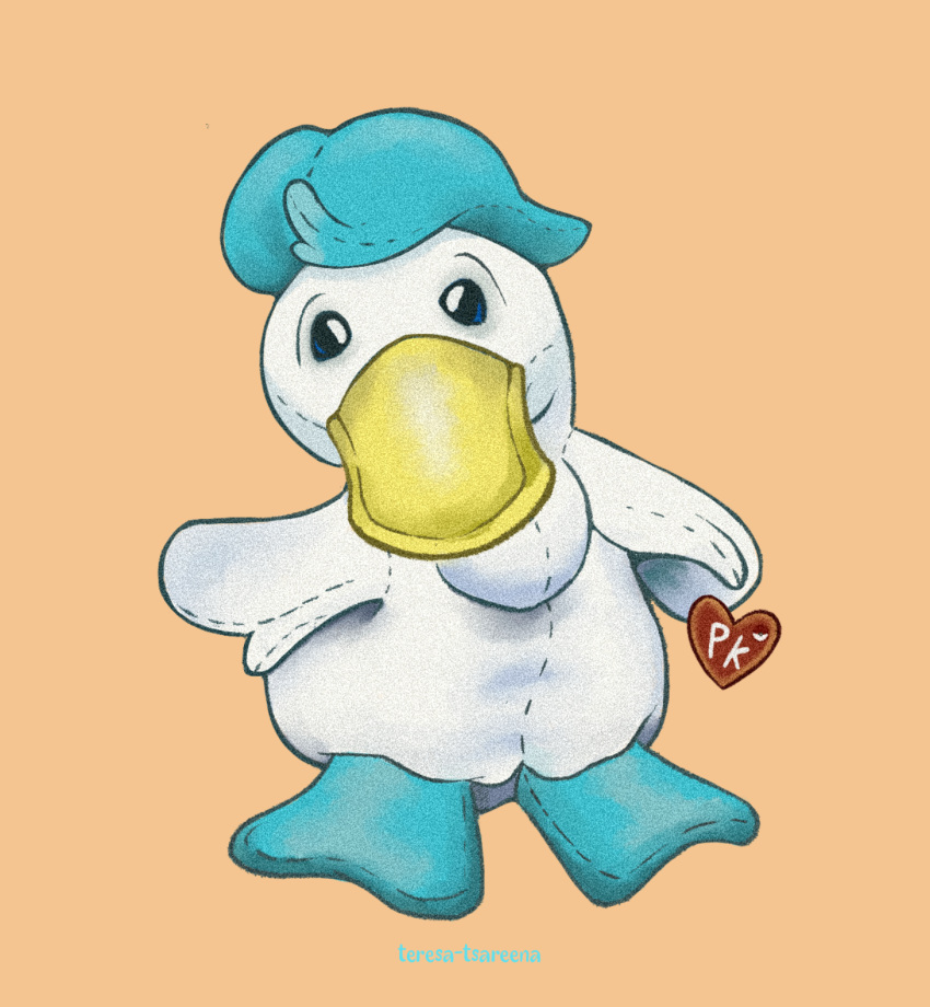 artist_name, beanie_babies, highres, no_humans, orange_background, pokemon, quaxly, simple_background