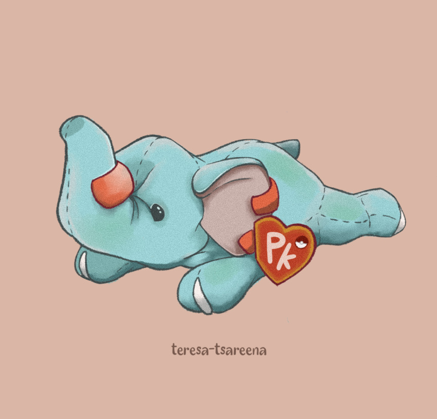 artist_name, beanie_babies, brown_background, highres, no_humans, phanpy, pokemon, stuffed_animal