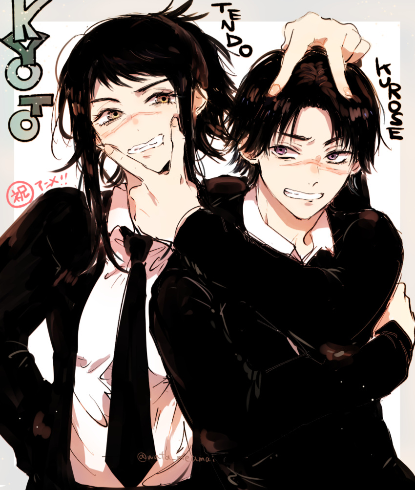 1boy, 1girl, black_hair, black_necktie, chainsaw_man, character_name, collared_shirt, formal_clothes