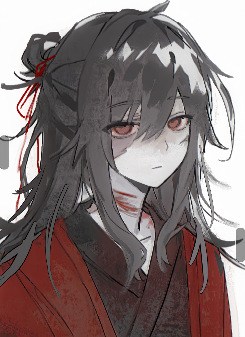1boy, absurdres, black_hair, black_hanfu, blood, blood_on_neck, chinese_clothes, chinese_commentary