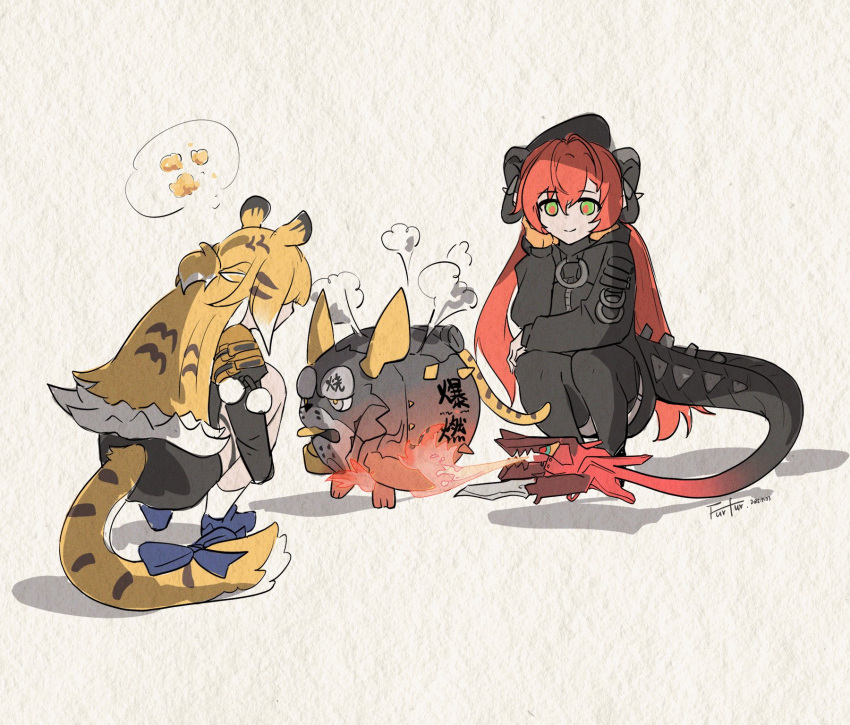 animal_ears, colored_inner_hair, covered_groin, cropped_hoodie, cyborg, dragon_girl, dragon_horns, dragon_tail