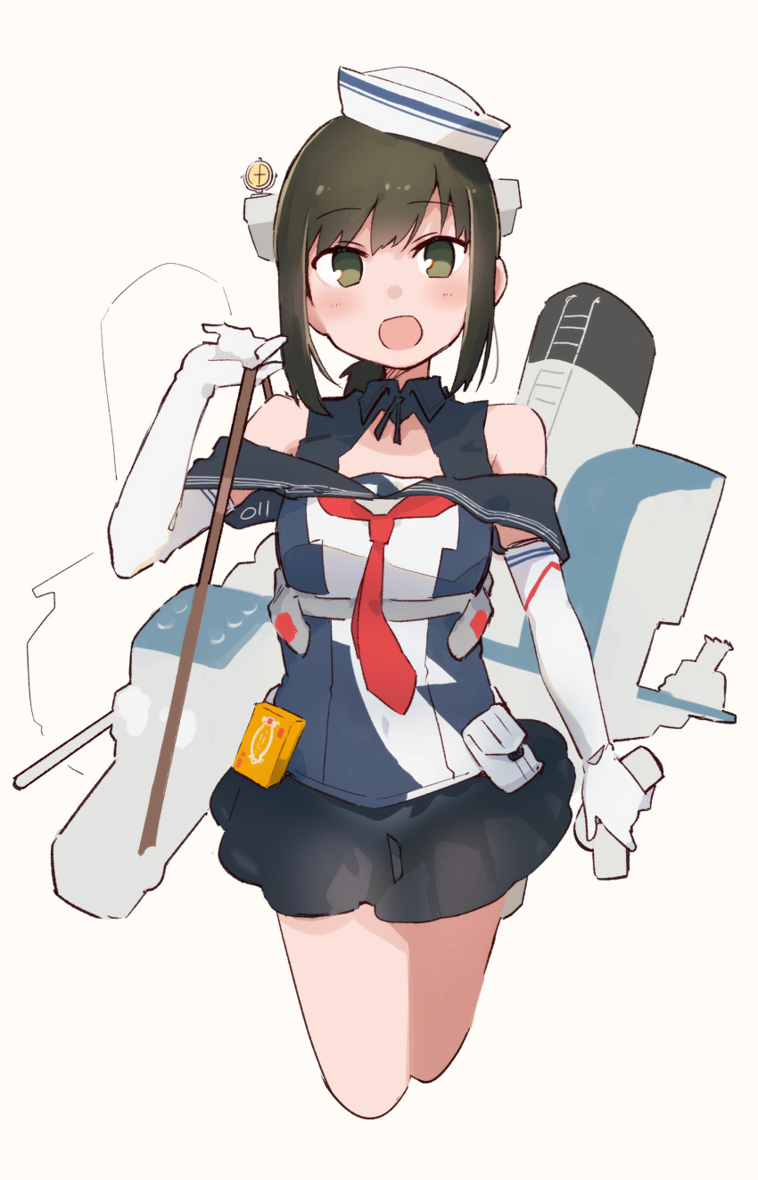 1girl, absurdres, adapted_turret, autocannon, black_hair, black_sailor_collar, black_skirt, bofors_40_mm_gun