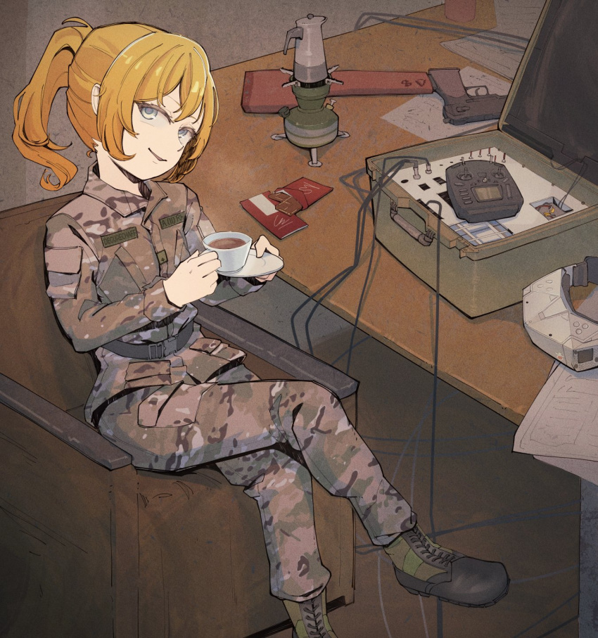 1girl, 35th_marine_brigade, bad_link, belt, belt_around_waist, black_belt, black_boots, blonde_hair