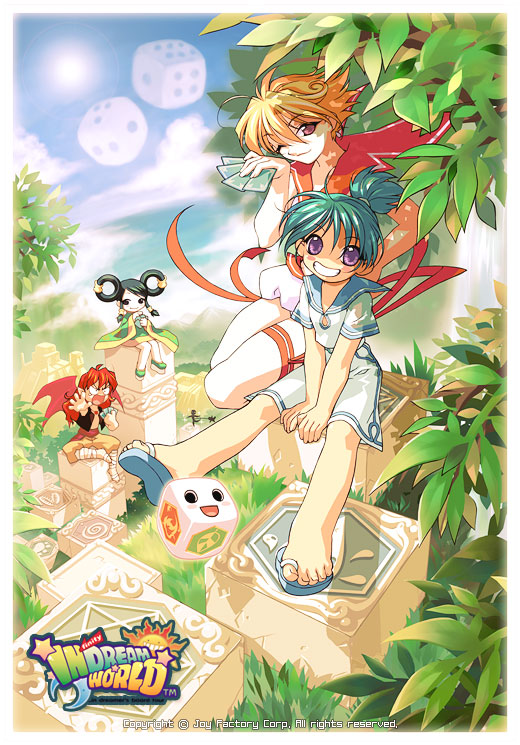 1boy, 3girls, ahoge, anime_coloring, aqua_sailor_collar, aqua_sandals, aqua_skirt, baggy_pants
