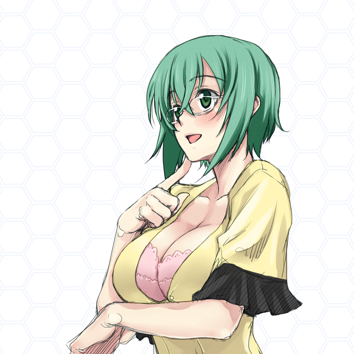 as-special, breasts, cleavage, glasses, green_eyes, green_hair, infinite_stratos, large_breasts