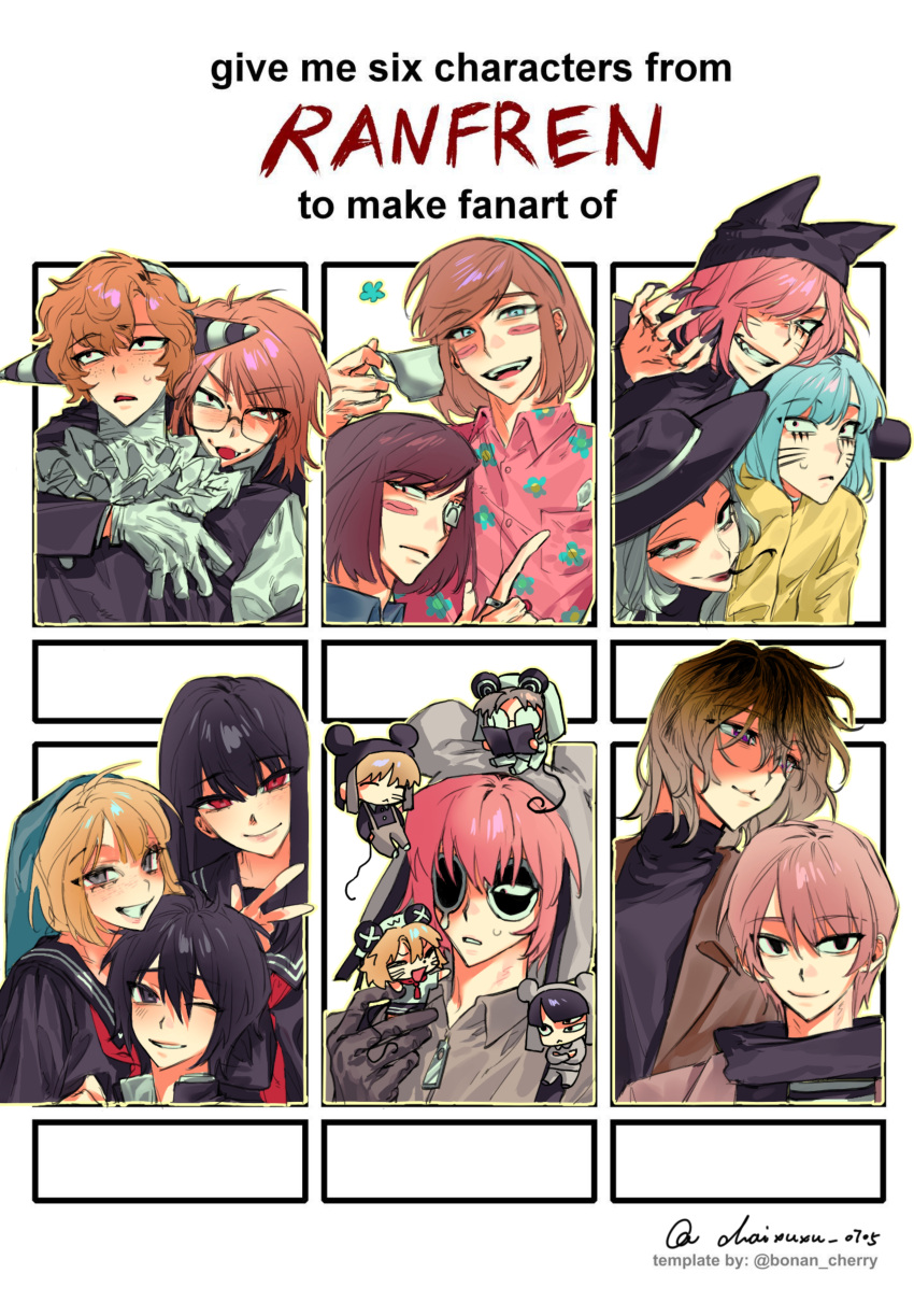 absurdres, animal_hat, avalona, black_serafuku, brown_hair, cat_hat, chaixuxu0705, clown