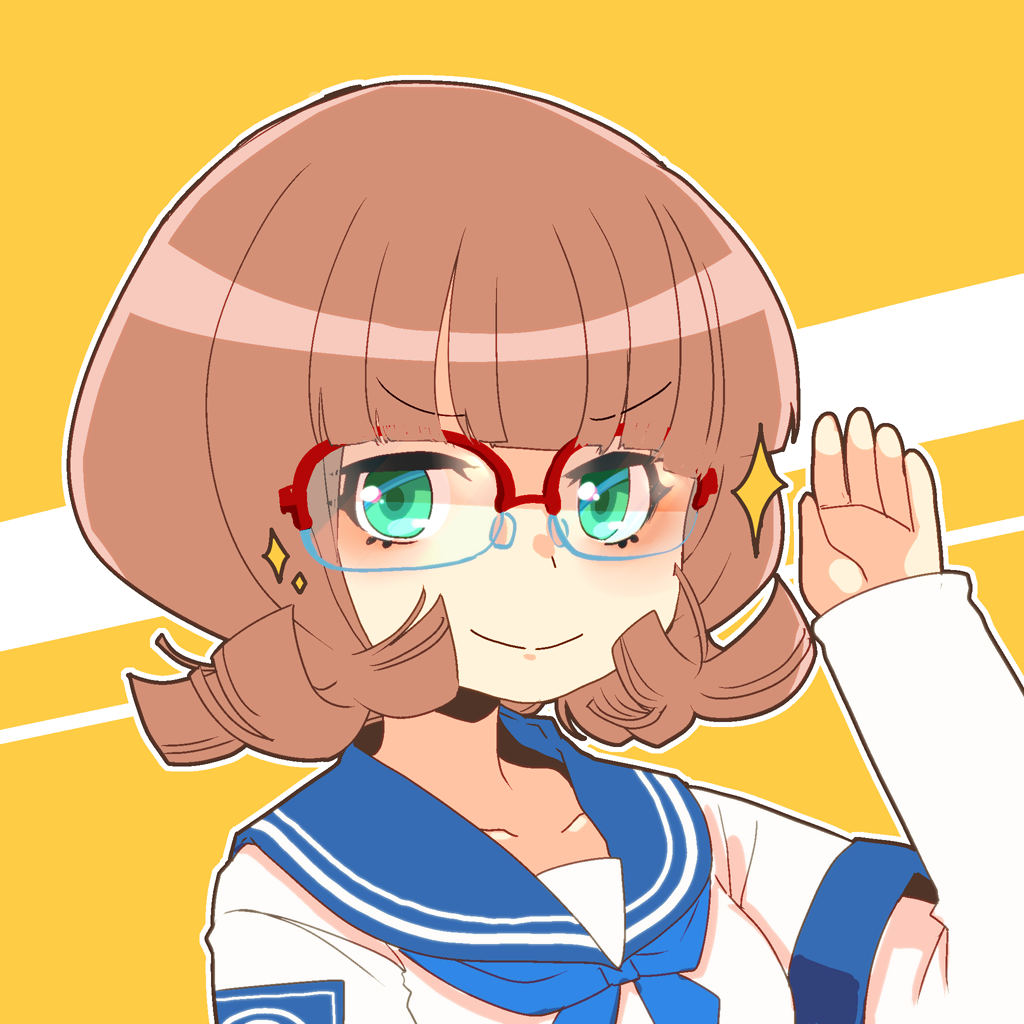 blue_sailor_collar, brown_hair, long_sleeves, mahou_shoujo_madoka_magica, mahou_shoujo_oriko_magica, medium_hair, mengnaidu, orange_background