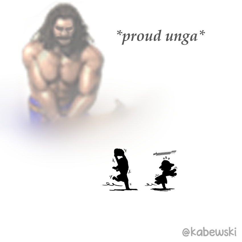 1boy, 2girls, :d, absurdres, age_of_empires_(series), age_of_empires_i, age_of_empires_ii, arms_up, artist_name, braid, clubman_(age_of_empires_1), english_text, from_side, helmet, highres, holding_stone, kabewski, long_hair, militia_(aoe2), multiple_girls, muscular, muscular_male, running, simple_background, smile, spearman_(aoe2), twin_braids