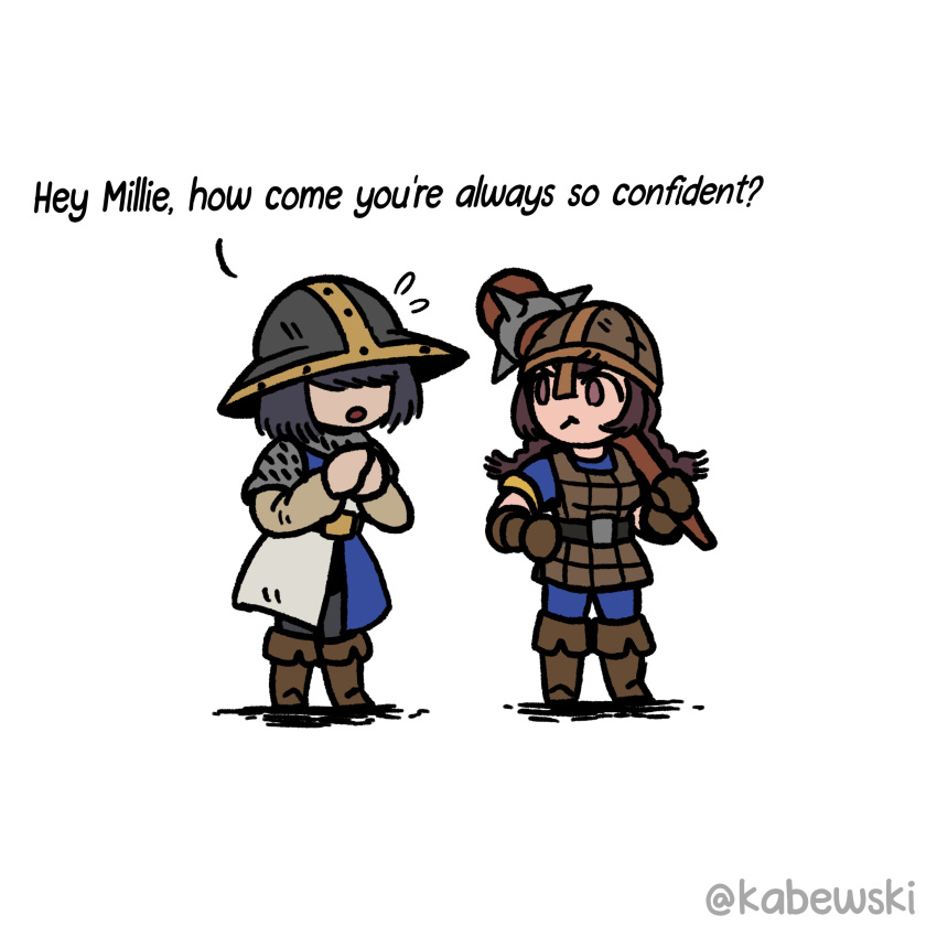 2girls, :o, absurdres, age_of_empires_(series), age_of_empires_ii, armor, belt, black_hair