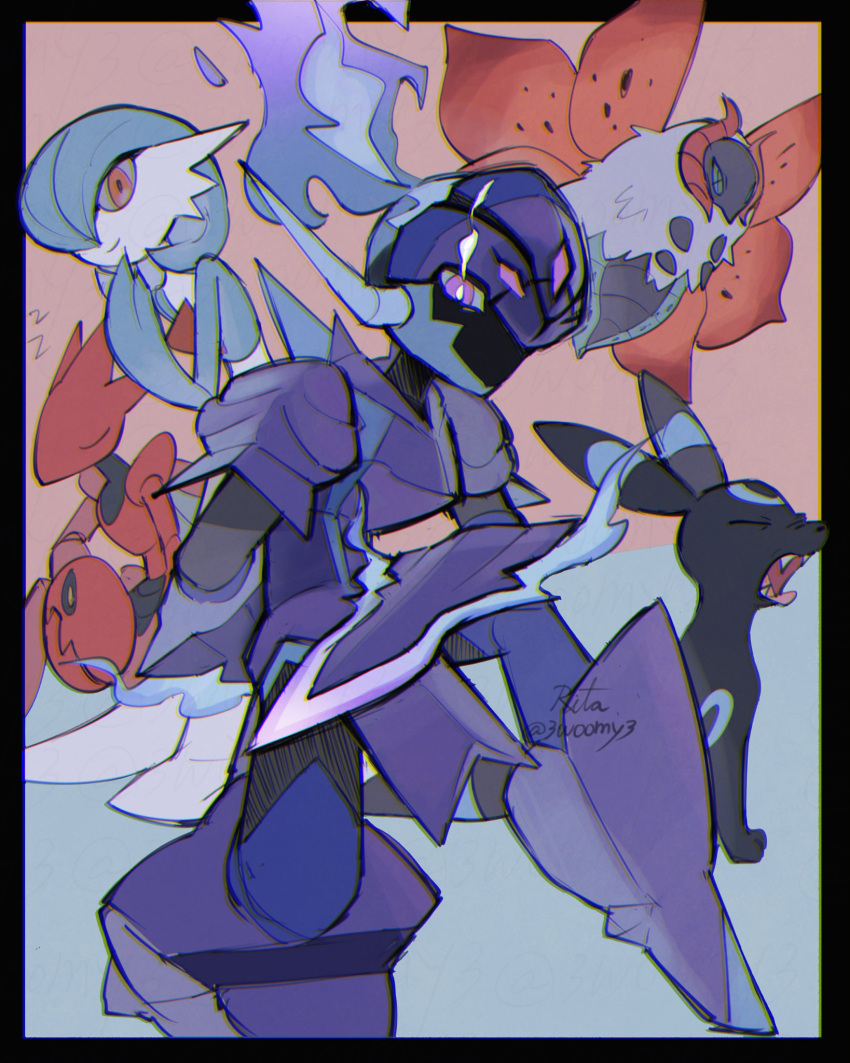 3woomy3, alternate_color, arm_blade, armor, black_fur, blue_hair, blue_skin, bob_cut