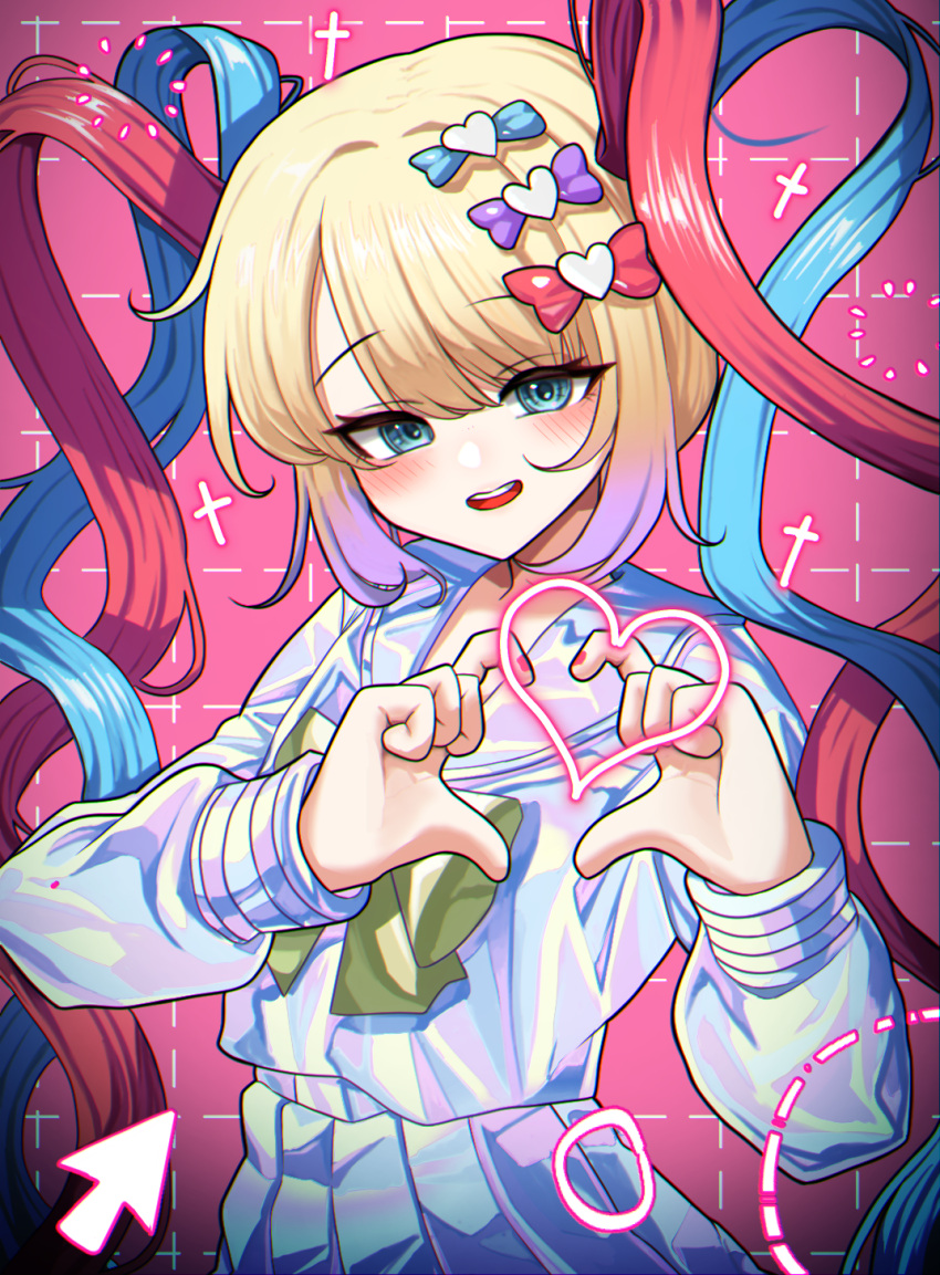 1girl, blonde_hair, blue_bow, blue_eyes, blue_serafuku, blush, bow, breasts