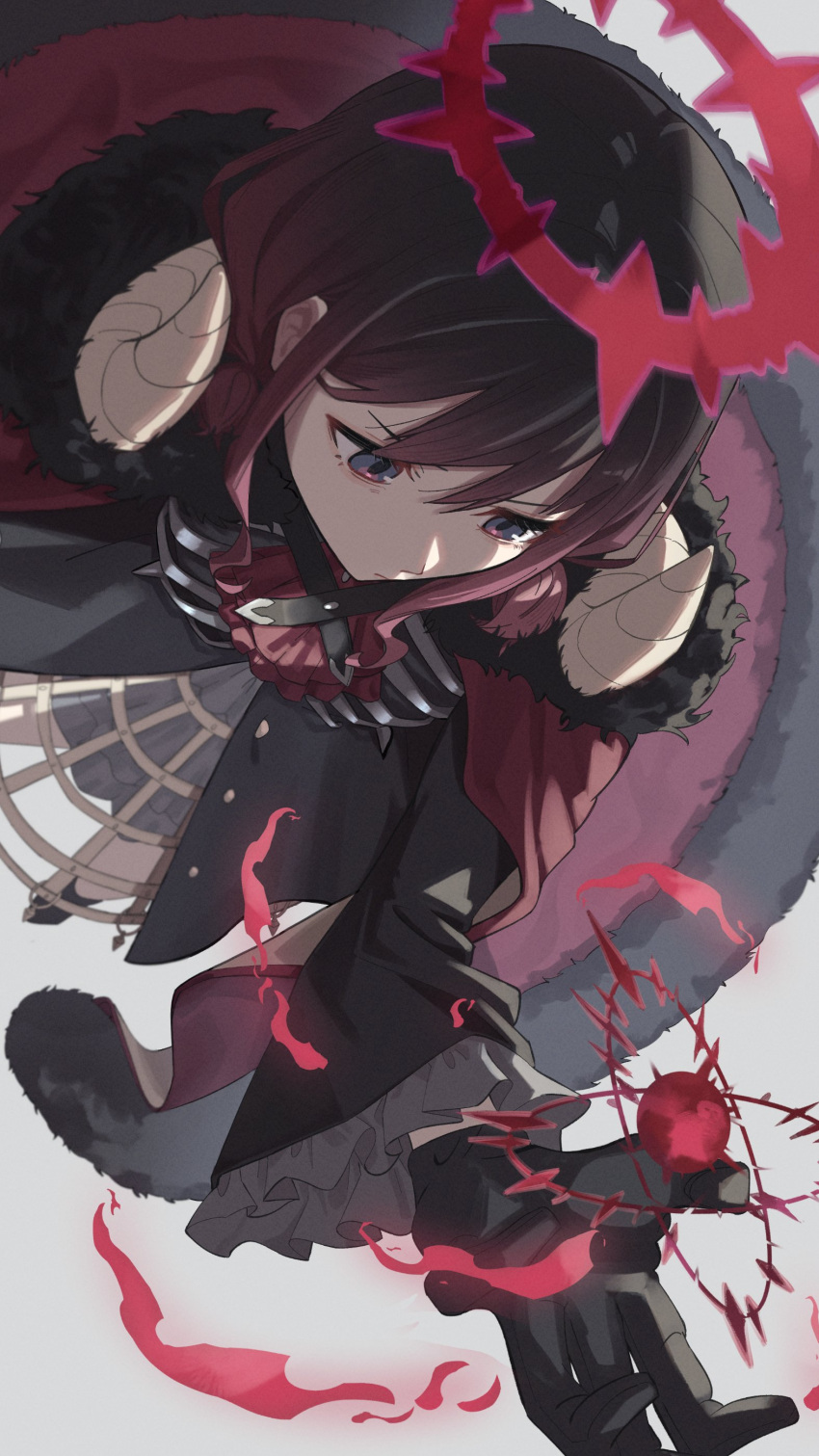1girl, absurdres, black_coat, black_gloves, blue_eyes, cape, closed_mouth, coat