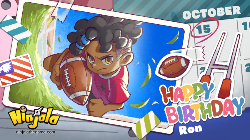 american_flag, american_football, american_football_(object), asymmetrical_hair, ball, black_hair, black_shorts, blue_sky