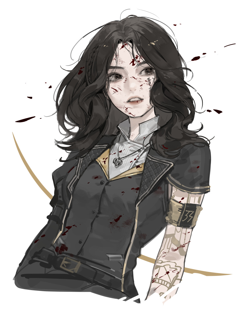 1girl, absurdres, armband, asian, black_eyes, black_hair, black_jacket, clair_obscur:_expedition_33