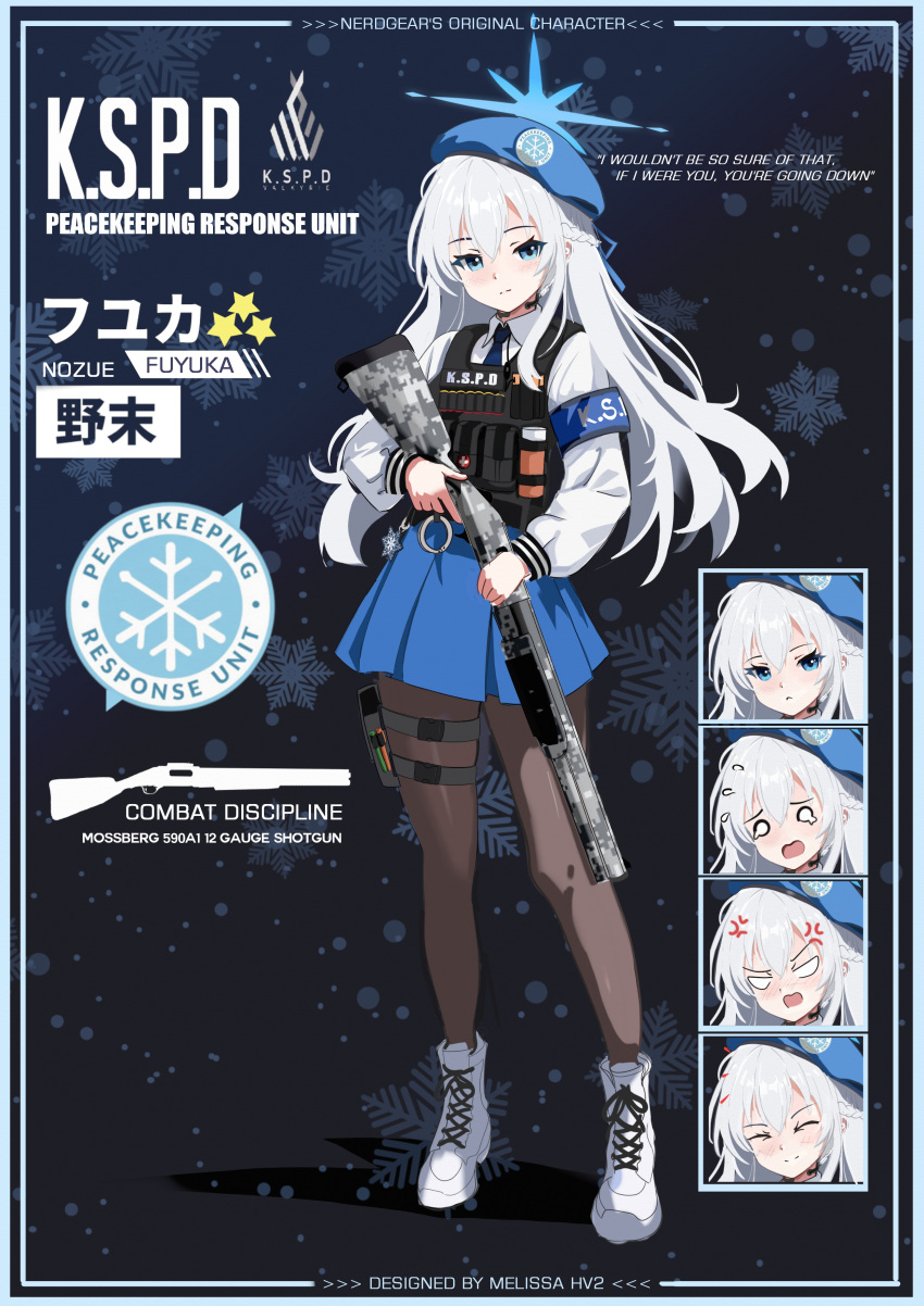 1girl, absurdres, anger_vein, armband, beret, blue_archive, blue_armband, blue_eyes