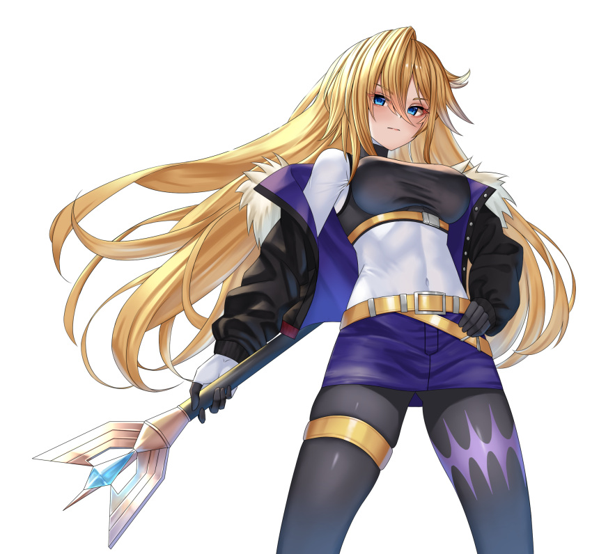 1girl, alternate_costume, alternate_hairstyle, belt, berkana_(mega_man), blonde_hair, bodystocking, breasts
