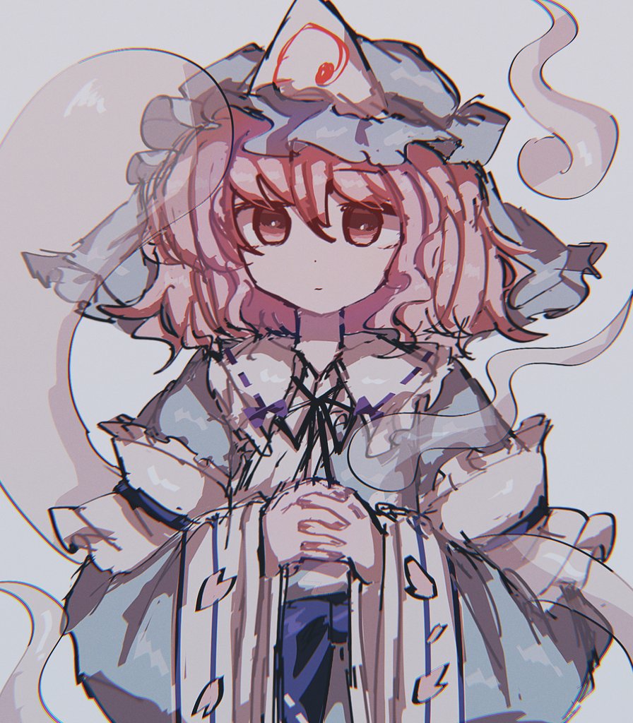 1girl, :|, blue_hat, blue_kimono, blue_ribbon, closed_mouth, dot_nose, expressionless