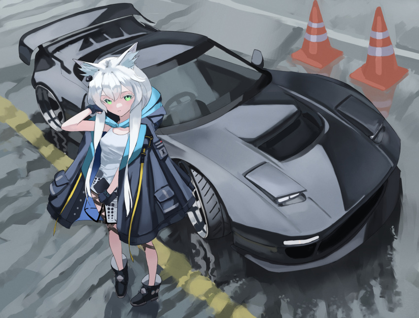 1girl, absurdres, animal_ear_fluff, animal_ears, arknights, black_boots, black_cloak, black_gloves