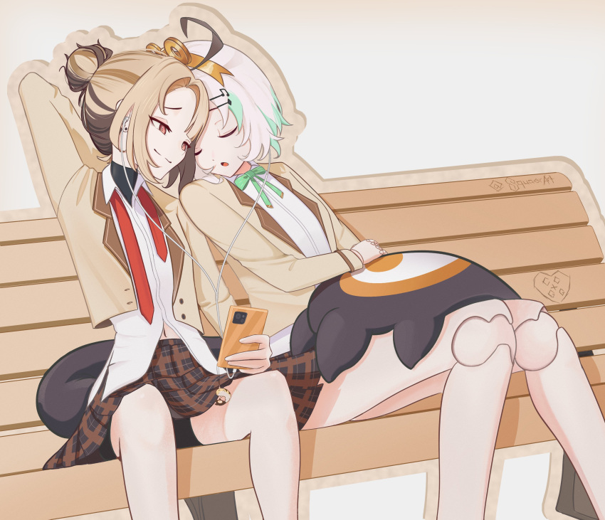 absurdres, bike_shorts, bow, cecilia_immergreen, cellphone_charm, charm_(object), earphones, gigi_murin