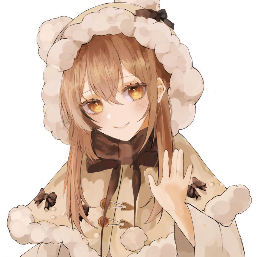 15s_ytz, animal_hood, bear_hood, brown_capelet, brown_hoodie, capelet, crossed_bangs, fur_trim