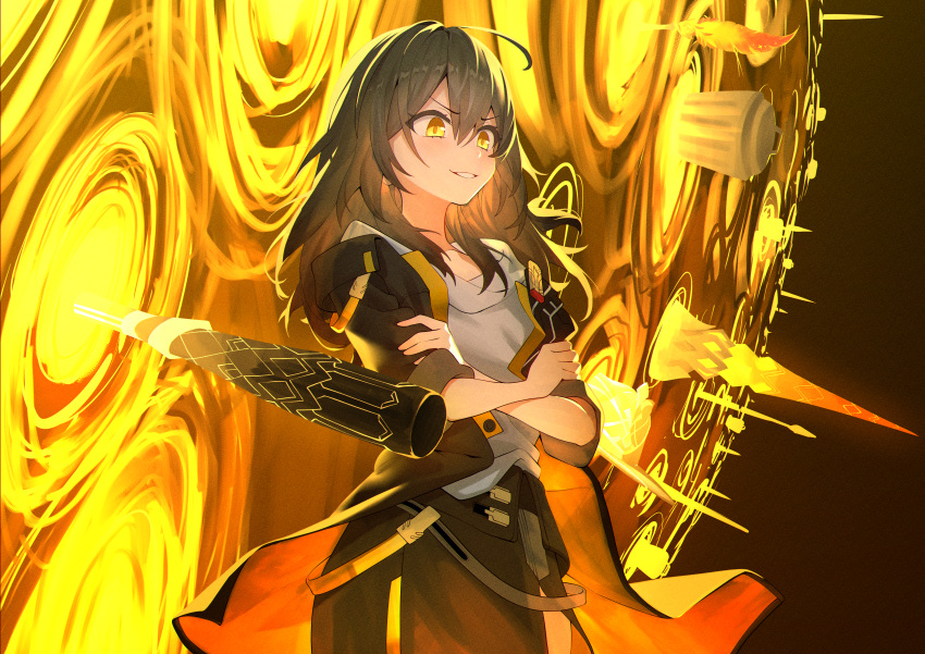 1girl, absurdres, baseball_bat, black_background, black_coat, black_skirt, coat, commentary_request