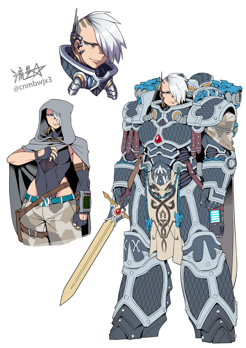 1girl, alpha_legion, alpharius, alpharius_omegon, armor, breastplate, breasts, cape