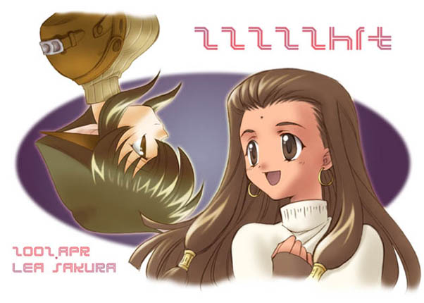 2girls, aria_(diabolique), bad_id, brown_eyes, brown_hair, closed_mouth, commentary_request, dated