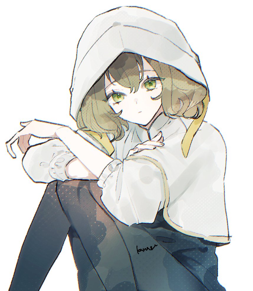 1girl, artist_name, black_leggings, black_shirt, brown_hair, final_fantasy, final_fantasy_xiv, green_eyes