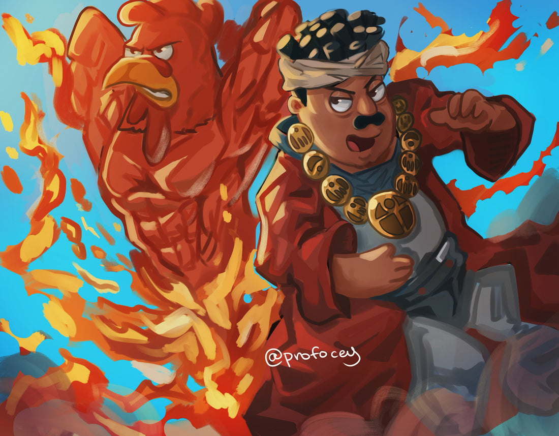 1boy, artist_name, black_eyes, black_hair, blue_sky, cleveland_brown, cosplay, dark-skinned_male