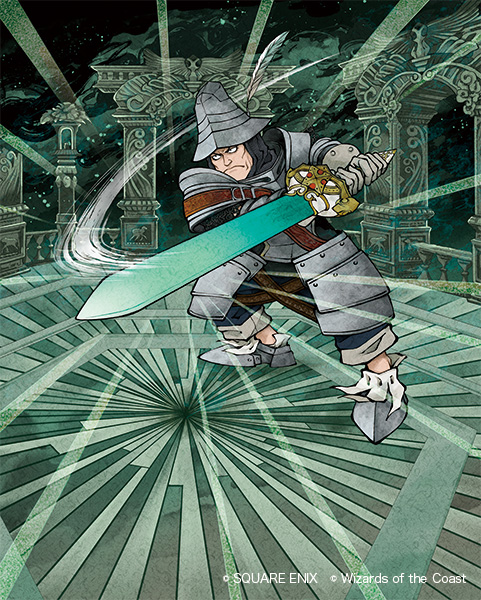 1boy, adelbert_steiner, copyright_notice, feathered_helmet, fighting_stance, final_fantasy, final_fantasy_ix, helmet