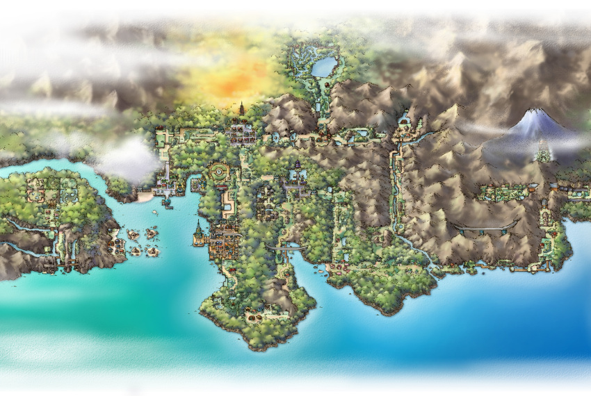 absurdres, building, city, clouds, fog, forest, harada_midori, highres