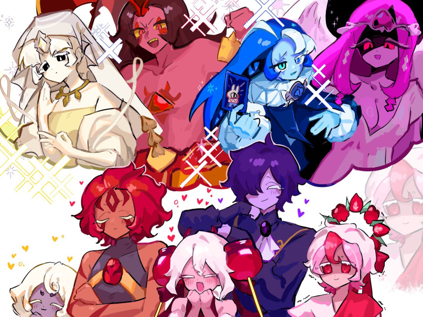 1boy, 1other, 4boys, 4girls, angel, angel_wings, antenna_hair, bare_shoulders