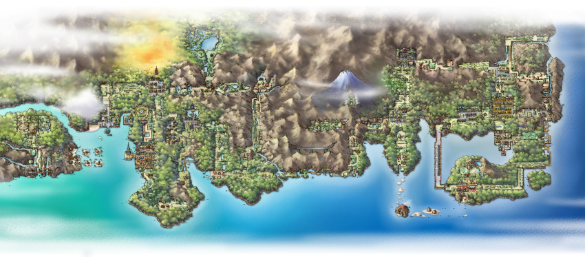 absurdres, boat, building, city, clouds, fog, forest, harada_midori