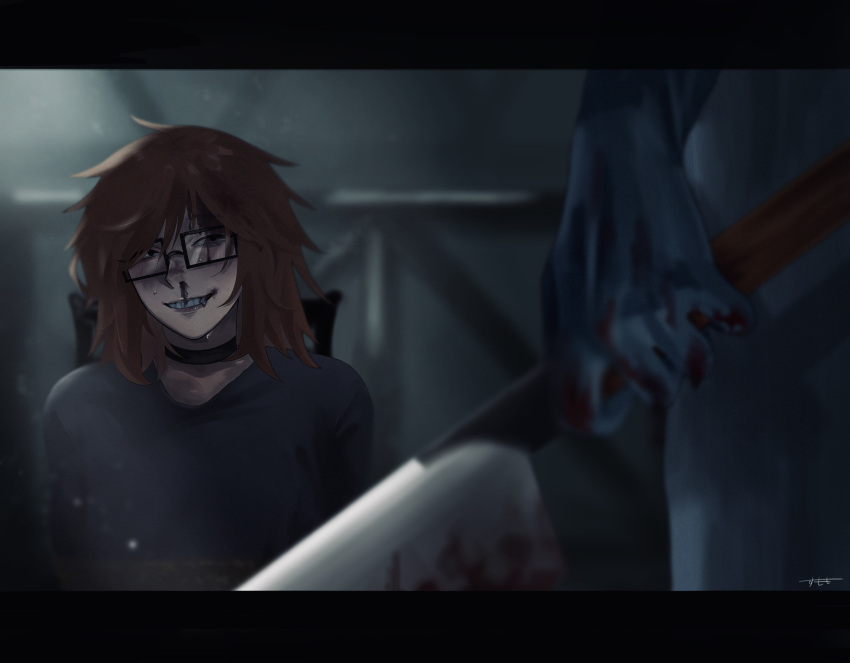 2boys, absurdres, black_eyes, blca2s01111, bleeding, blood, blood_from_mouth, blood_on_hands