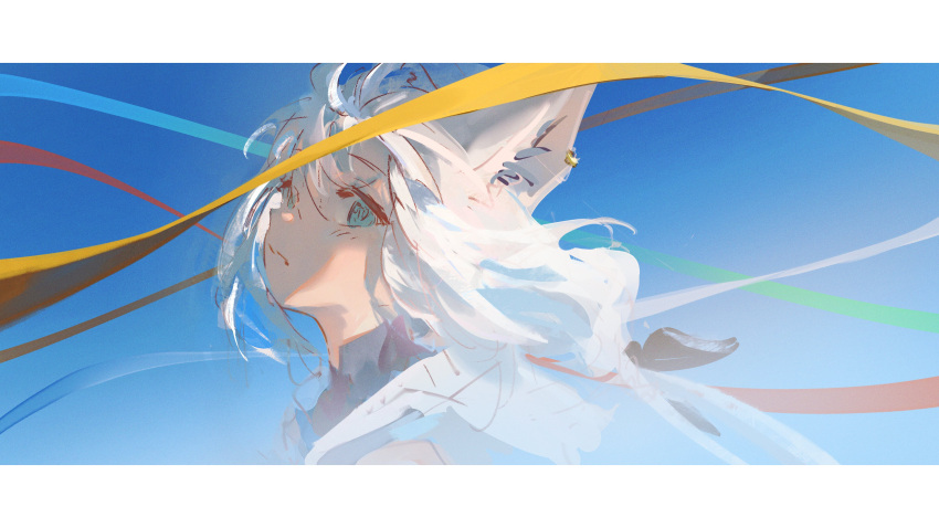 1girl, absurdres, ahoge, animal_ear_fluff, animal_ear_piercing, animal_ears, aqua_eyes, bare_shoulders