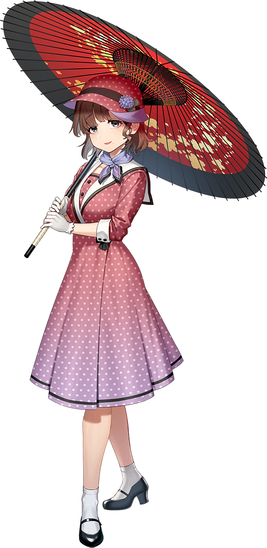 1girl, akasaka_yuzu, asahi_(kancolle), asahi_(rainy_season)_(kancolle), blue_scarf, brown_hair, bucket_hat, dress