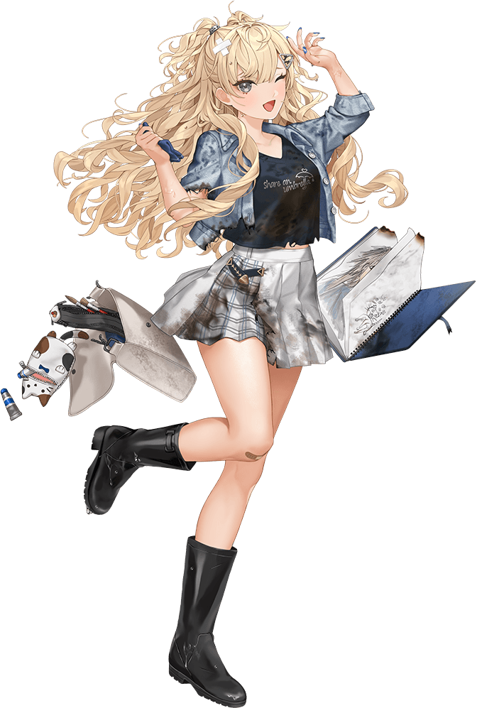1girl, bag, black_boots, black_shirt, blonde_hair, blue_jacket, book, boots
