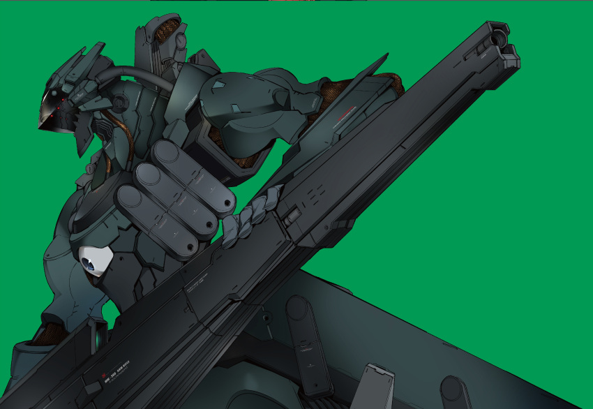 absurdres, apparition_(kurogane_no_linebarrel), green_background, gun, highres, holding, holding_weapon, kurogane_no_linebarrel