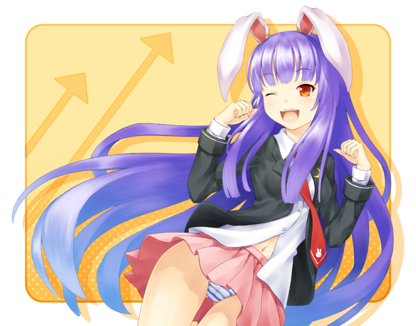 aka_(shoumae), animal_ears, blazer, bunny_ears, crescent, dress_shirt, long_hair, navel