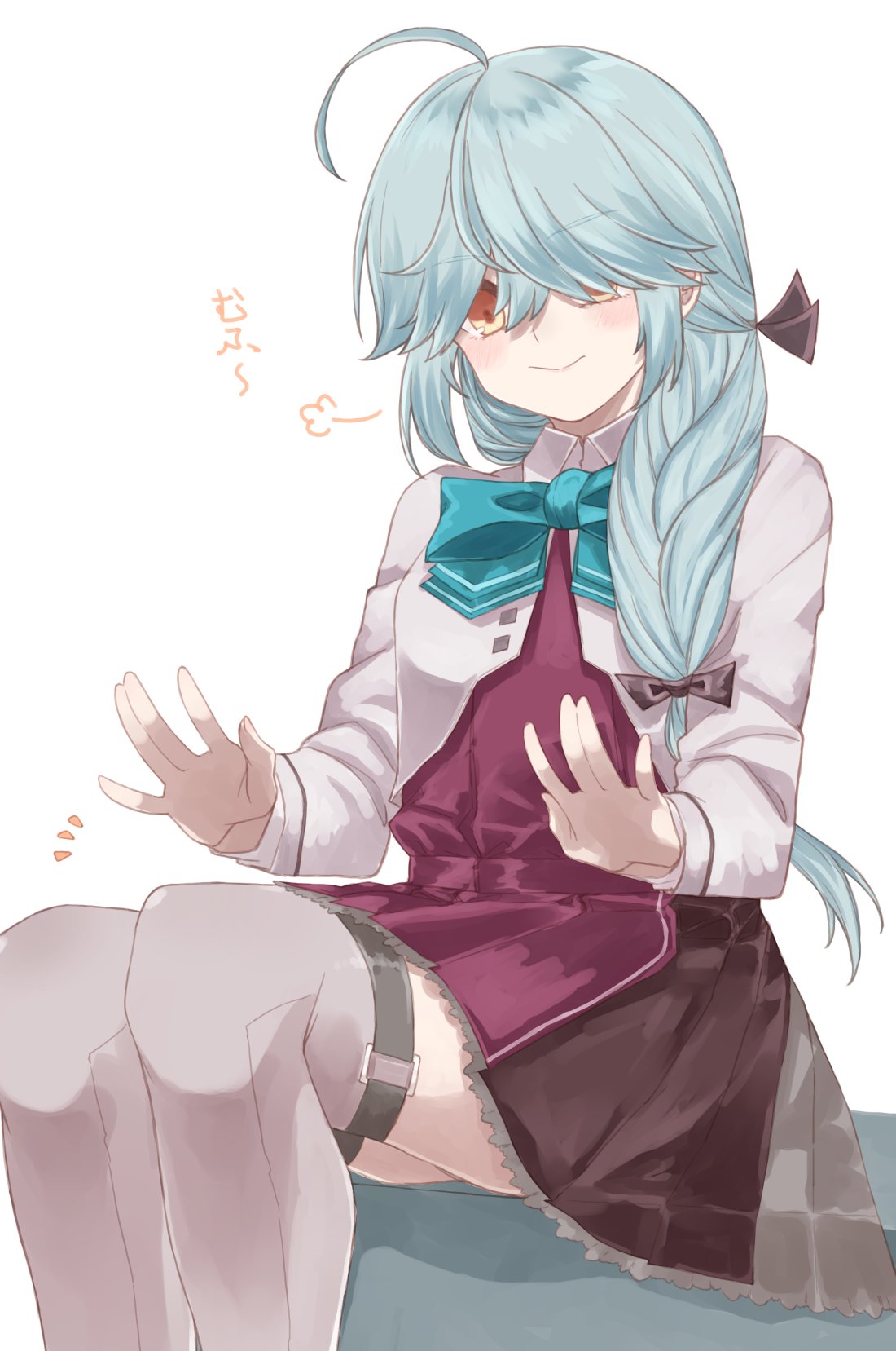 1girl, ahoge, aqua_bow, aqua_bowtie, az_toride, blazer, bow, bowtie