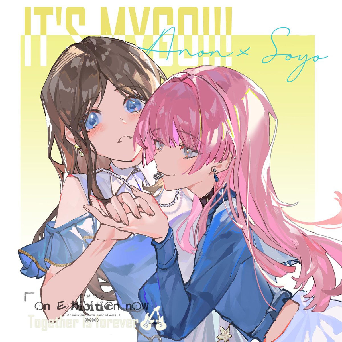 2girls, bang_dream!, bang_dream!_it's_mygo!!!!!, blue_eyes, blue_jacket, brown_hair, chihaya_anon, commentary