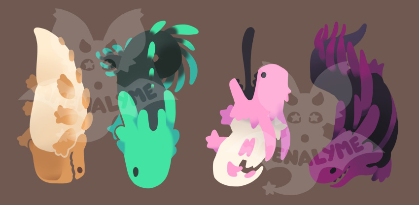 amenalyme, black_eyes, black_tongue, brown_background, brown_eyes, brown_scales, caramel_lizard_(rain_world), character_watermark