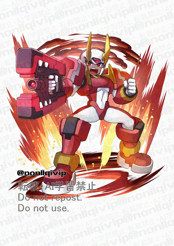 1boy, armor, aura, dark-skinned_male, dark_skin, energy_gun, facial_mark, fighting_fefnir_(mega_man)