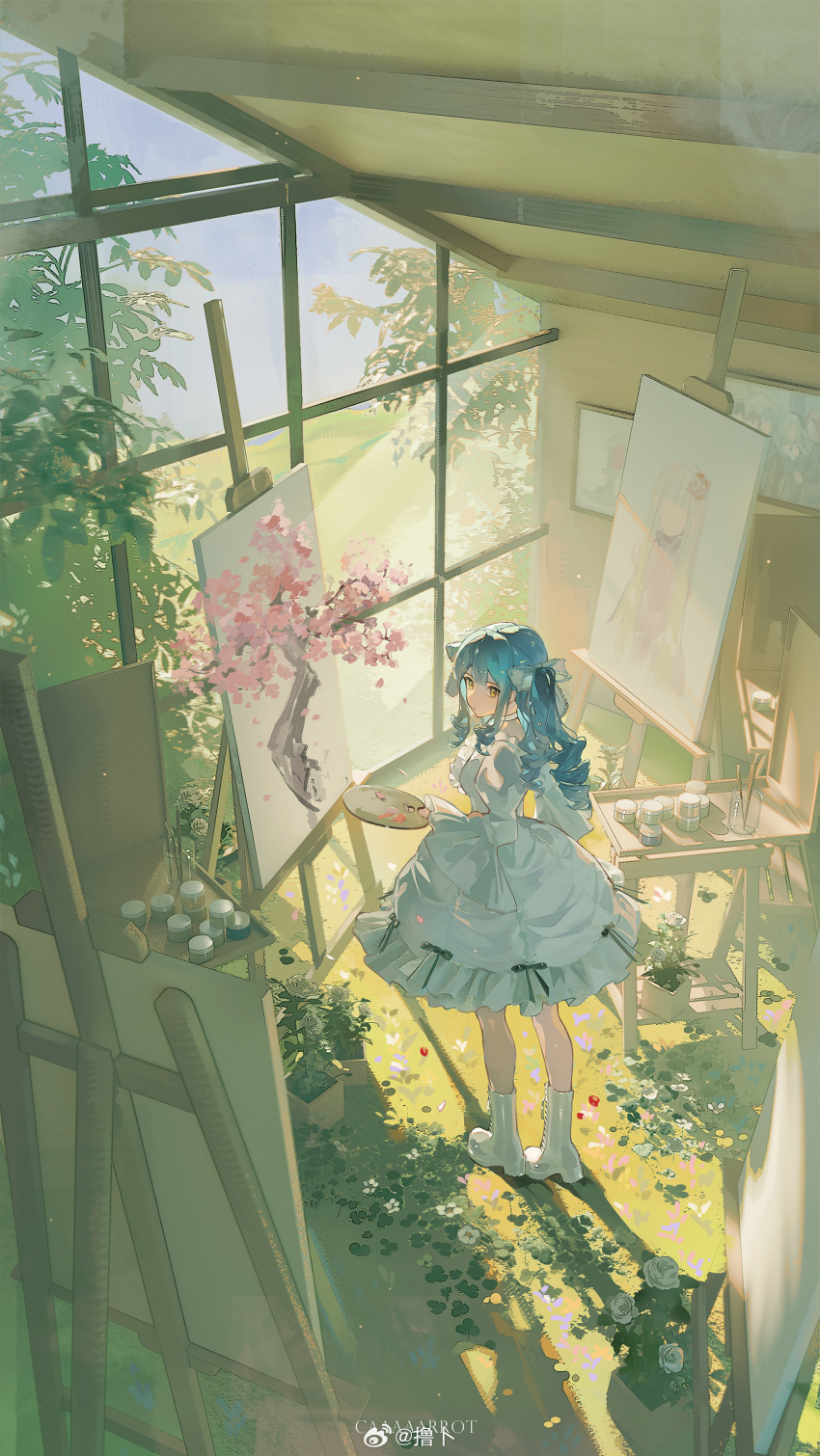 1girl, absurdres, animate_(company), animate_cafe, arm_at_side, art_brush, artist_name, bang_dream!