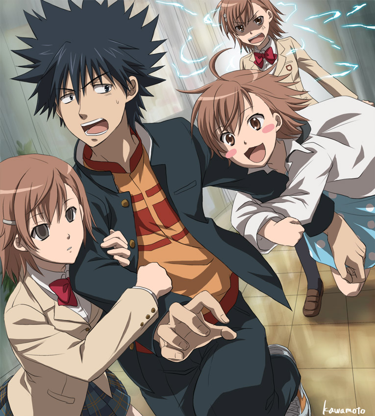ahoge, anger_vein, blush_stickers, dress, kamijou_touma, kawamoto_renge, last_order, misaka_imouto