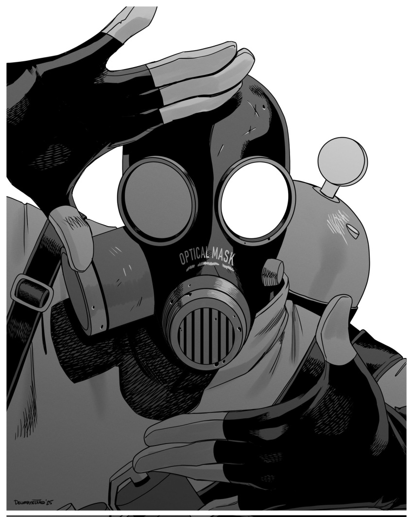 1other, decomposedtaco, finger_frame, gas_mask, highres, looking_at_viewer, mask, portrait, pyro_(tf2), shadow, solo, straight-on, team_fortress_2, two-tone_gloves, white_background