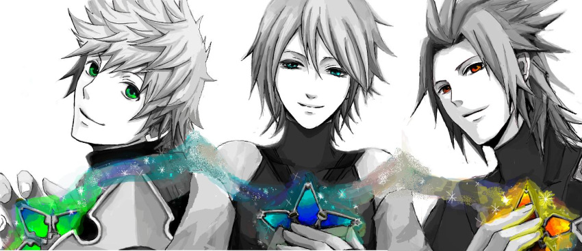 aqua_(kingdom_hearts), blue_eyes, green_eyes, kingdom_hearts, kingdom_hearts_birth_by_sleep, orange_eyes, sdhh, simple_background