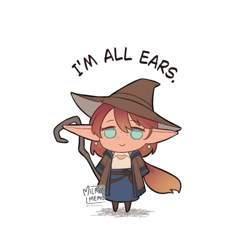 1girl, blue_skirt, brown_hair, brown_hat, chibi, closed_mouth, commentary, earrings